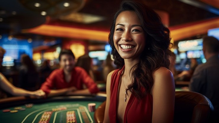 Live dealer at Three Card Poker table with multi-camera feed
